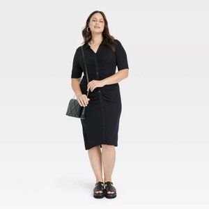 Ruched Button Down Bodycon Dress